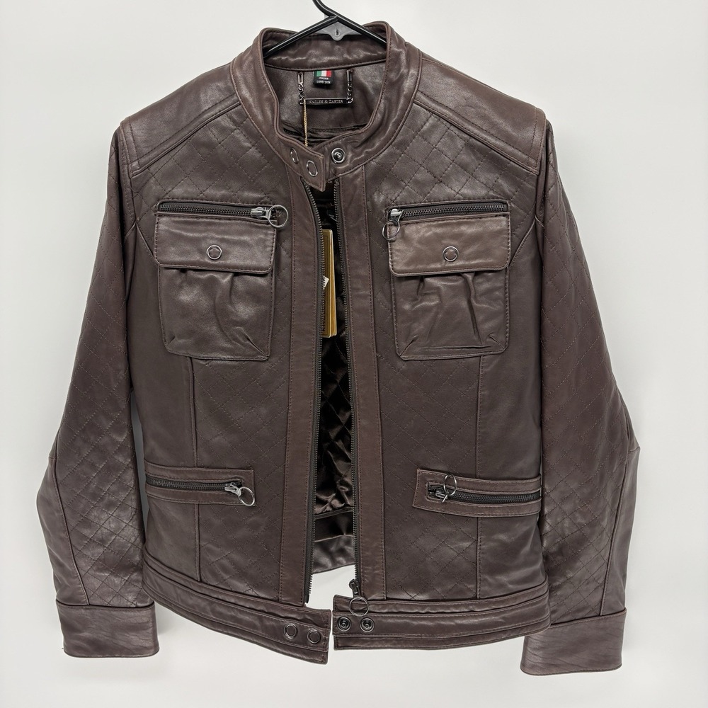 New Knowles & Cater Lamb Skin Leather Motorcycle Jacket Made In Italy Women L